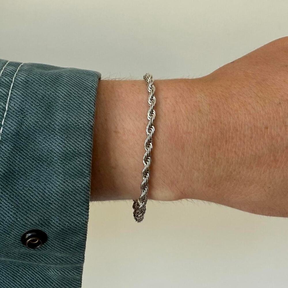 Y2K Silver Rope Chain Bracelet Minimalist Jewelry Unisex Dainty Modern Accessory